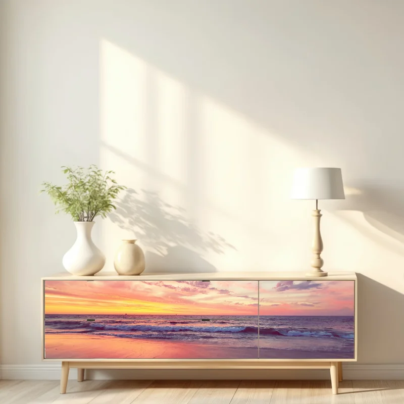 Repositionierbarer Aufkleber pastelliger sonnenuntergang über ruhigem meer Repositionierbarer Aufkleber pastelliger sonnenuntergang über ruhigem meer