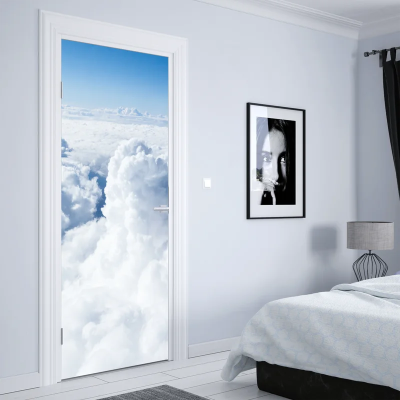 Türaufkleber blick von oben: sanfte wolken und blauer himmel