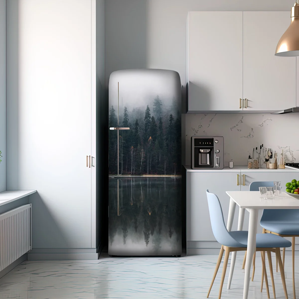 Kühlschrankaufkleber neblige waldreflexion Kühlschrankaufkleber neblige waldreflexion