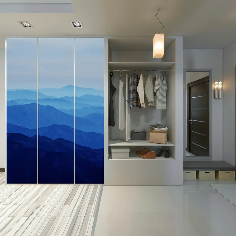 Schrankaufkleber neblige blaue bergschichten