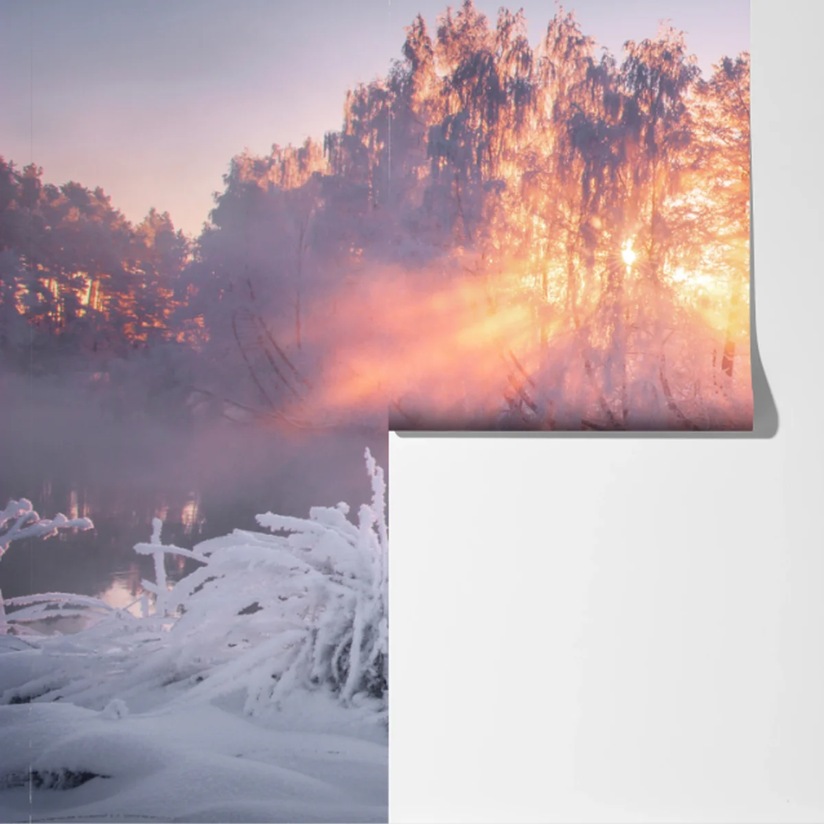 Fototapeta zimowy wschód słońca nad zamarzniętą rzeką Fototapeta zimowy wschód słońca nad zamarzniętą rzeką