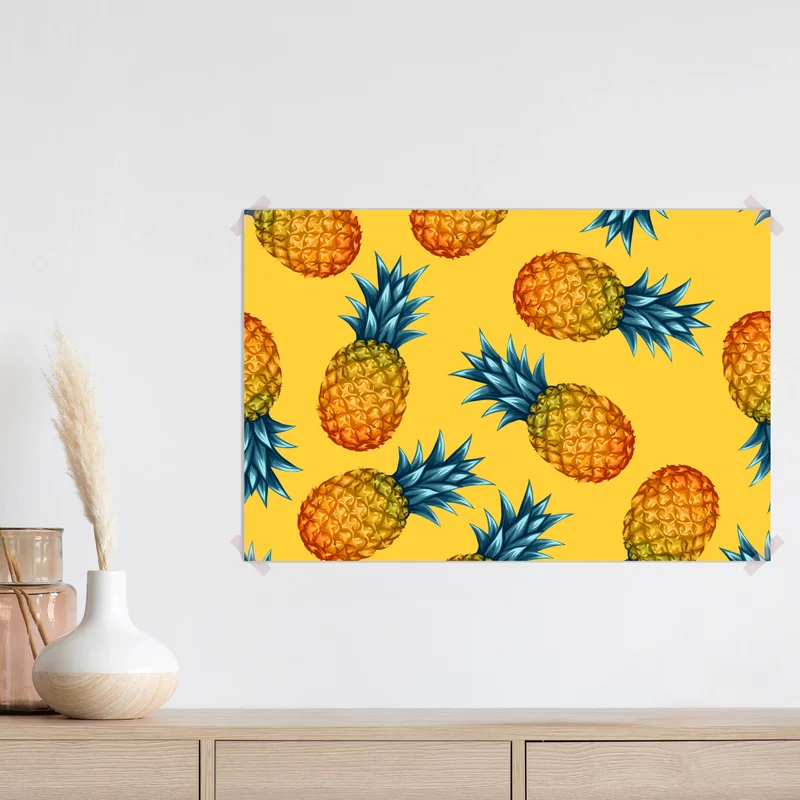 Poster tropisches ananasmuster auf gelbem hintergrund Poster tropisches ananasmuster auf gelbem hintergrund