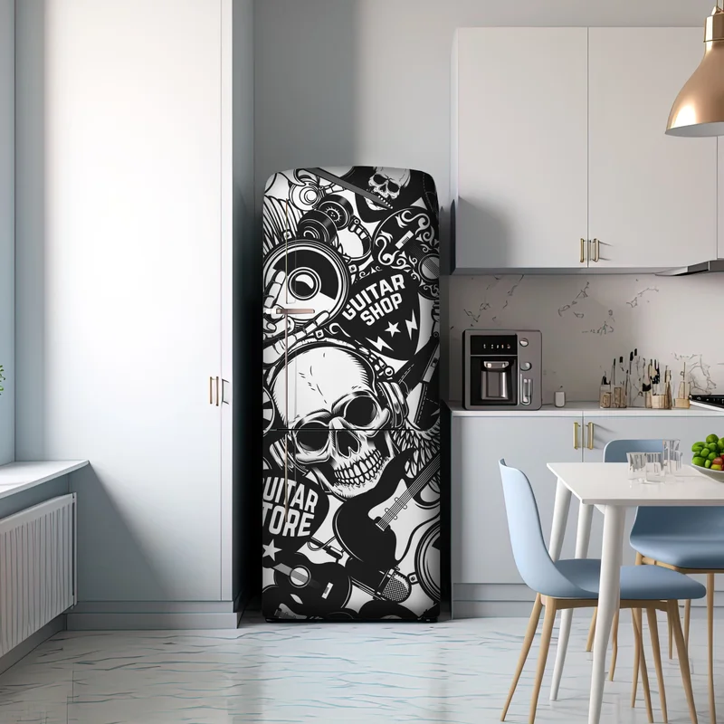 Kühlschrankaufkleber rock-collage mit schädel und gitarre