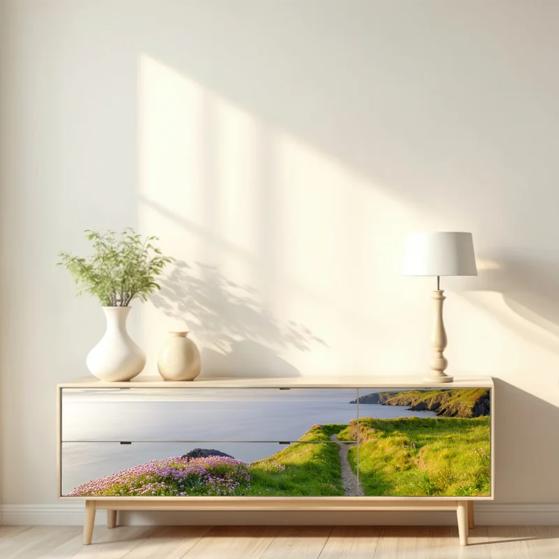 Repositionierbarer Aufkleber Ceibwr Bay küstenpfad bei dämmerung