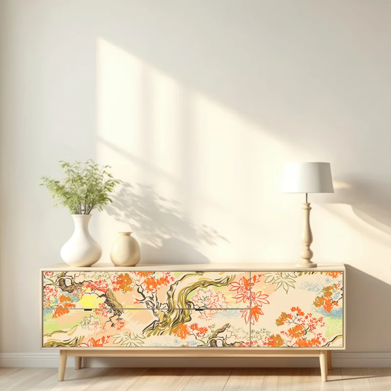 Repositionierbarer Aufkleber orientalisches baummuster mit blättern