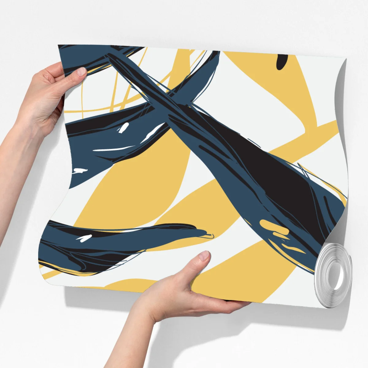 Fototapeta granatowo-złoty botaniczny wzór liści Fototapeta granatowo-złoty botaniczny wzór liści