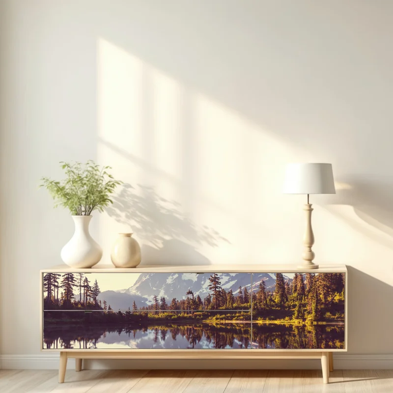 Repositionierbarer Aufkleber spiegelung von Mount Shuksan im bergsee