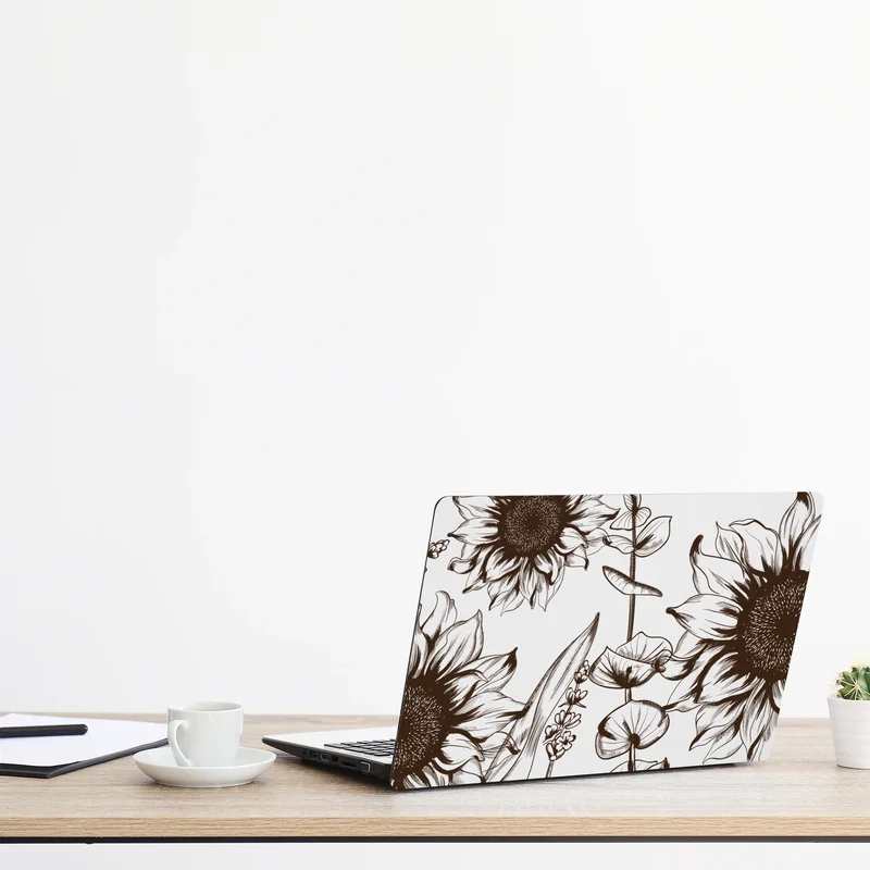 Naklejka na laptopa ilustracja botaniczna słonecznik w sepii