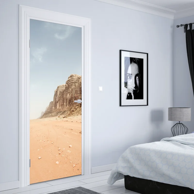 Türaufkleber weites wüstenpanorama in Wadi Rum, Jordanien