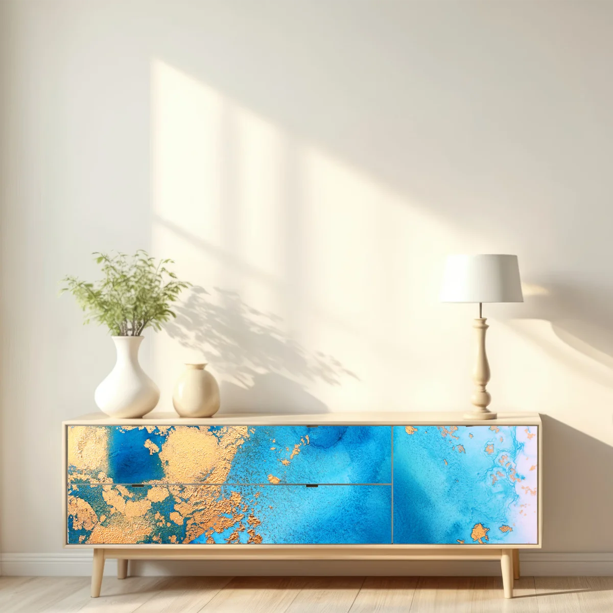 Repositionierbarer Aufkleber blau-gold abstrakte ozeantextur Repositionierbarer Aufkleber blau-gold abstrakte ozeantextur