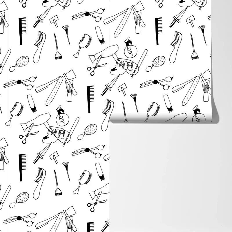 Fototapete handgezeichnetes muster von friseurwerkzeugen Fototapete handgezeichnetes muster von friseurwerkzeugen