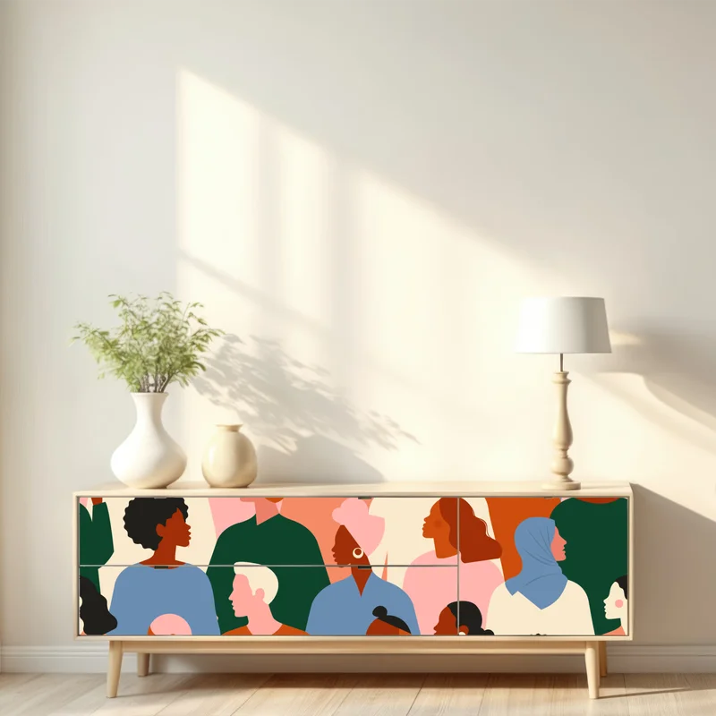 Repositionierbarer Aufkleber muster mit porträts einer vielfältigen gemeinschaft Repositionierbarer Aufkleber muster mit porträts einer vielfältigen gemeinschaft