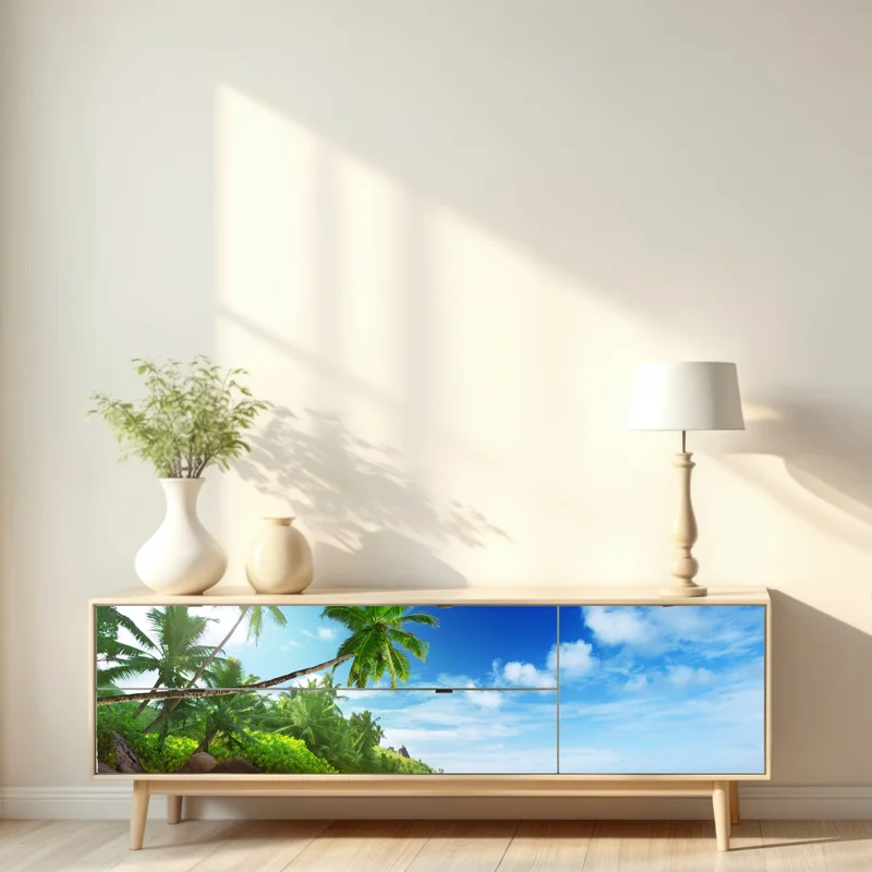 Repositionierbarer Aufkleber sonnenuntergang am strand von Mahe, Seychellen Repositionierbarer Aufkleber sonnenuntergang am strand von Mahe, Seychellen