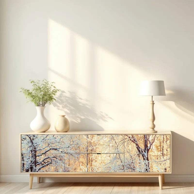 Repositionierbarer Aufkleber wintersonne im verschneiten wald Repositionierbarer Aufkleber wintersonne im verschneiten wald