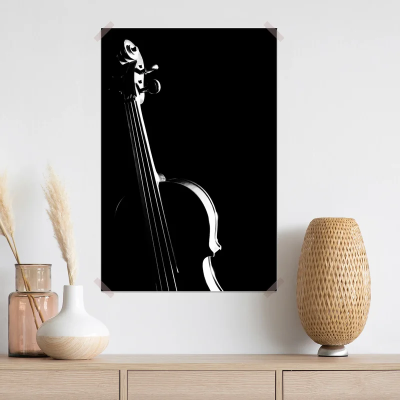 Poster elegante geigensilhouette auf schwarzem hintergrund Poster elegante geigensilhouette auf schwarzem hintergrund