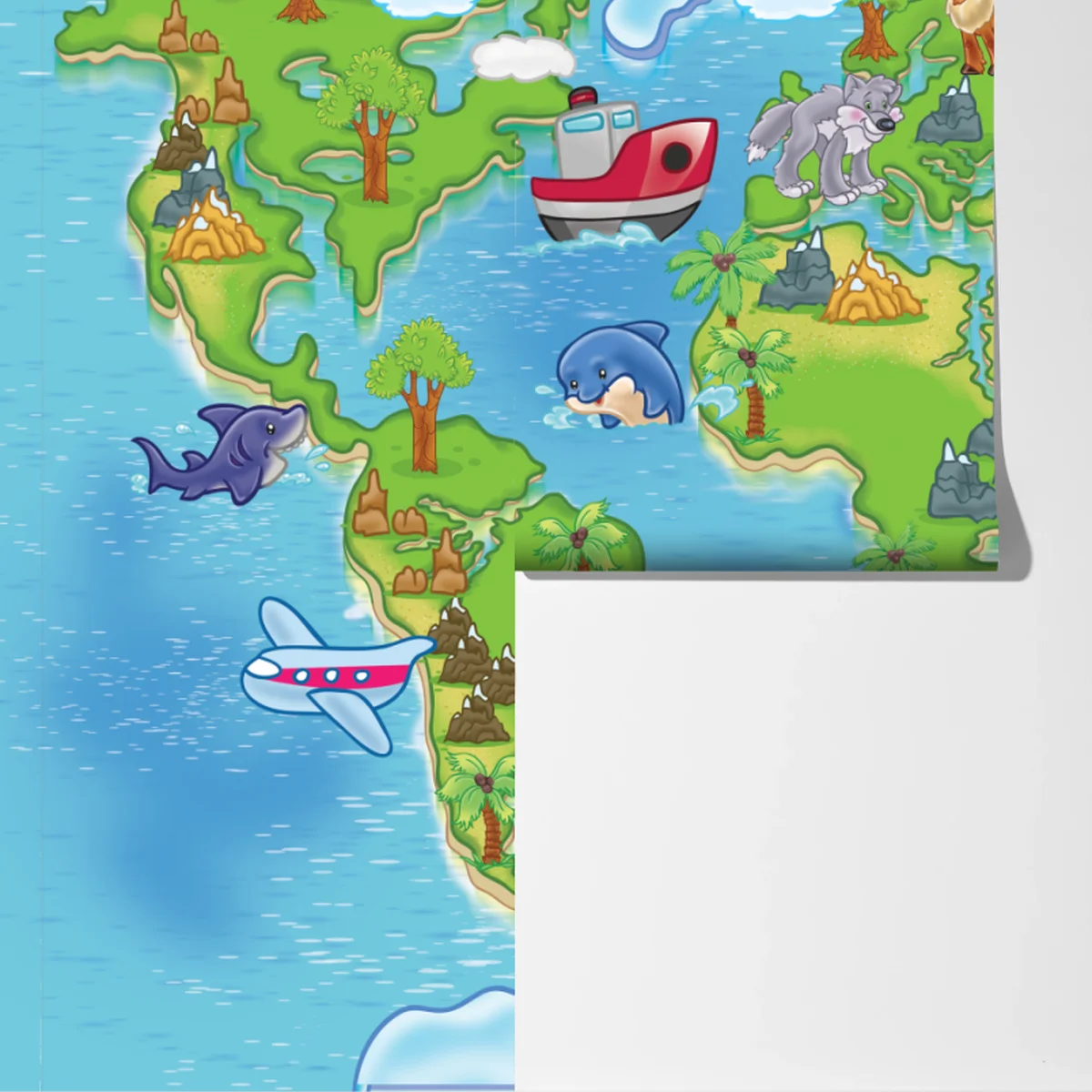 Fototapeta urocza kreskówkowa mapa świata dla dzieci Fototapeta urocza kreskówkowa mapa świata dla dzieci