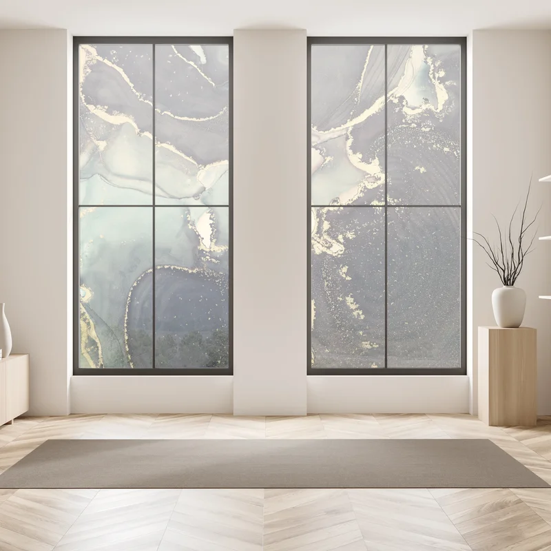 Fensteraufkleber türkis und gold abstrakte fließmalerei