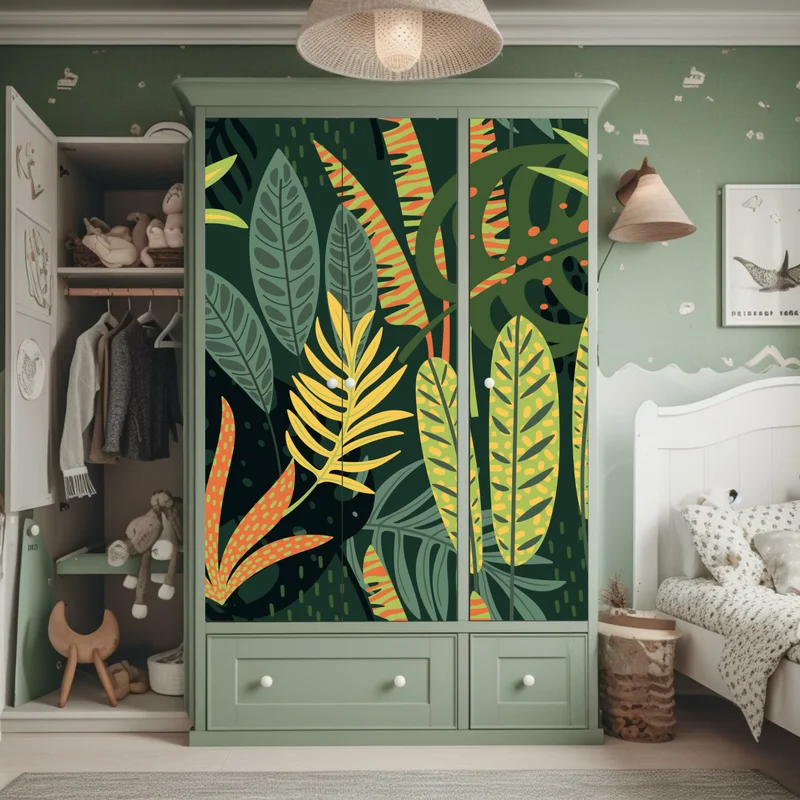 Schrankaufkleber botanisches blattmuster im dschungelstil