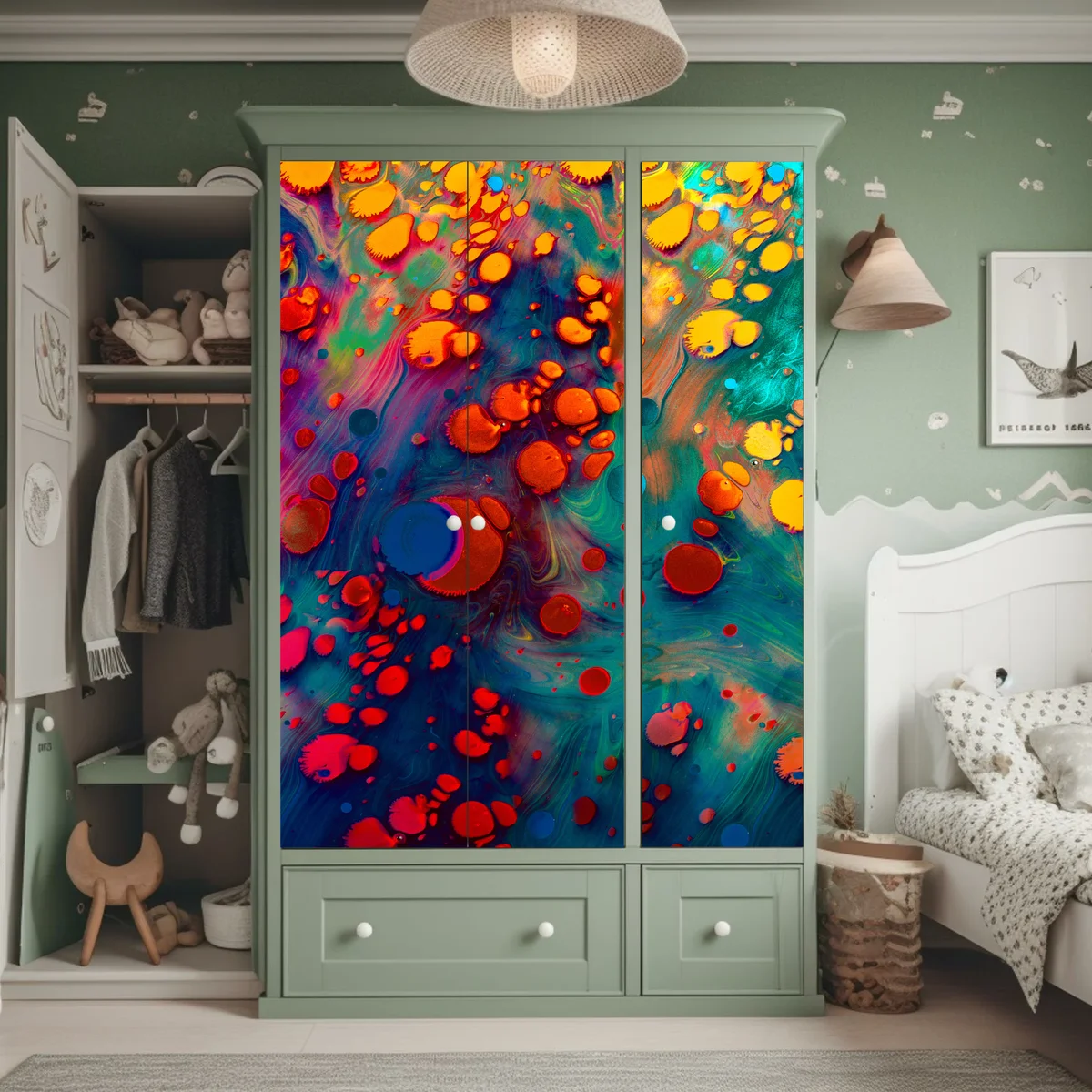 Schrankaufkleber lebendige türkis-orange marmorierte kunst Schrankaufkleber lebendige türkis-orange marmorierte kunst