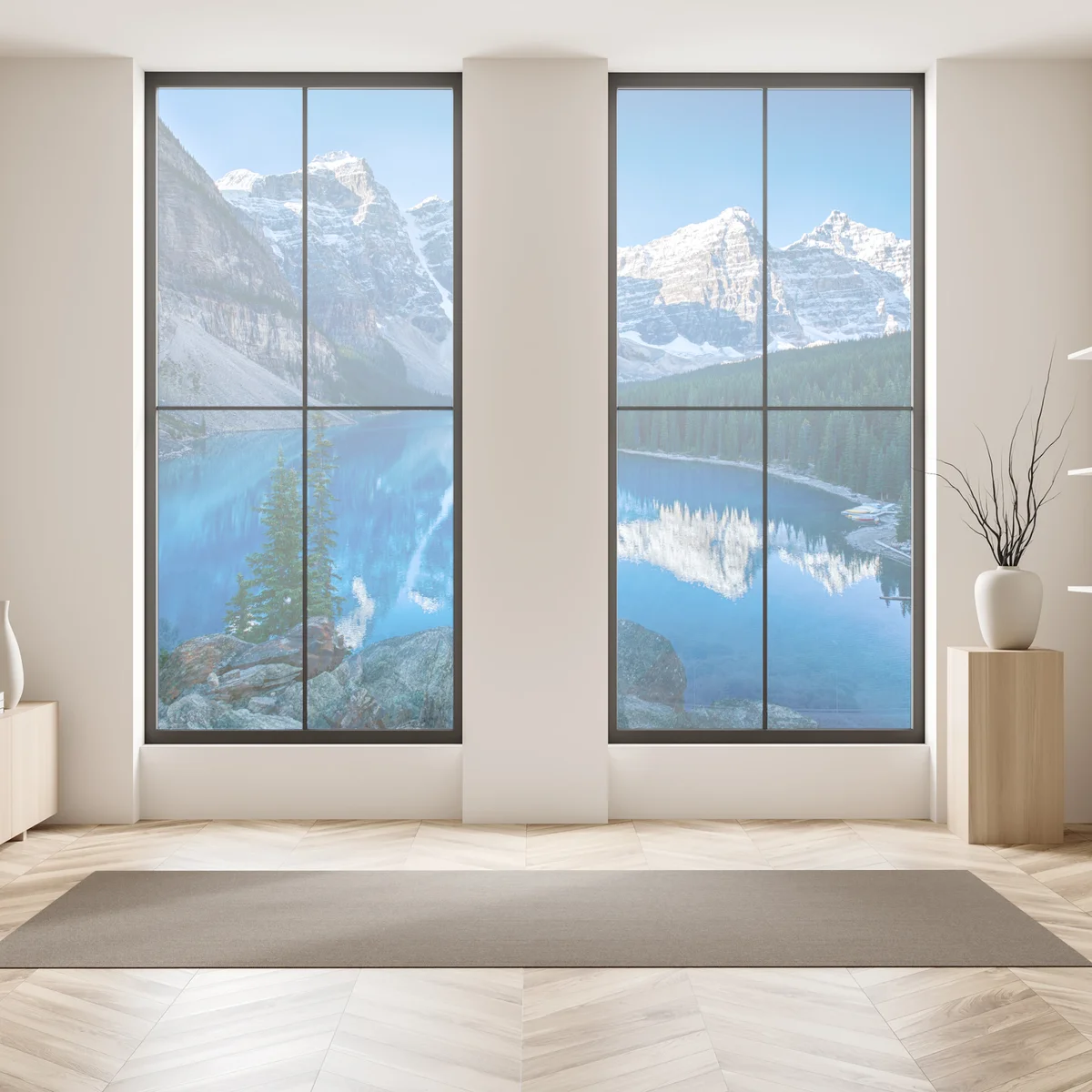 Fensteraufkleber ruhiger bergsee mit spiegelung Fensteraufkleber ruhiger bergsee mit spiegelung