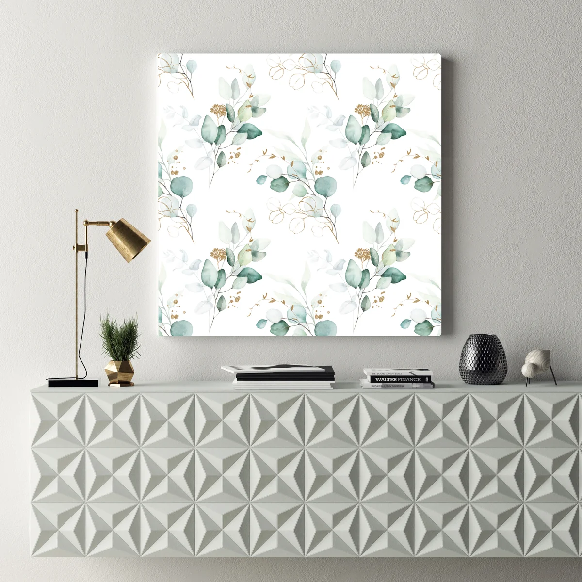 Leinwandbild eukalyptus aquarell muster in grüntönen Leinwandbild eukalyptus aquarell muster in grüntönen