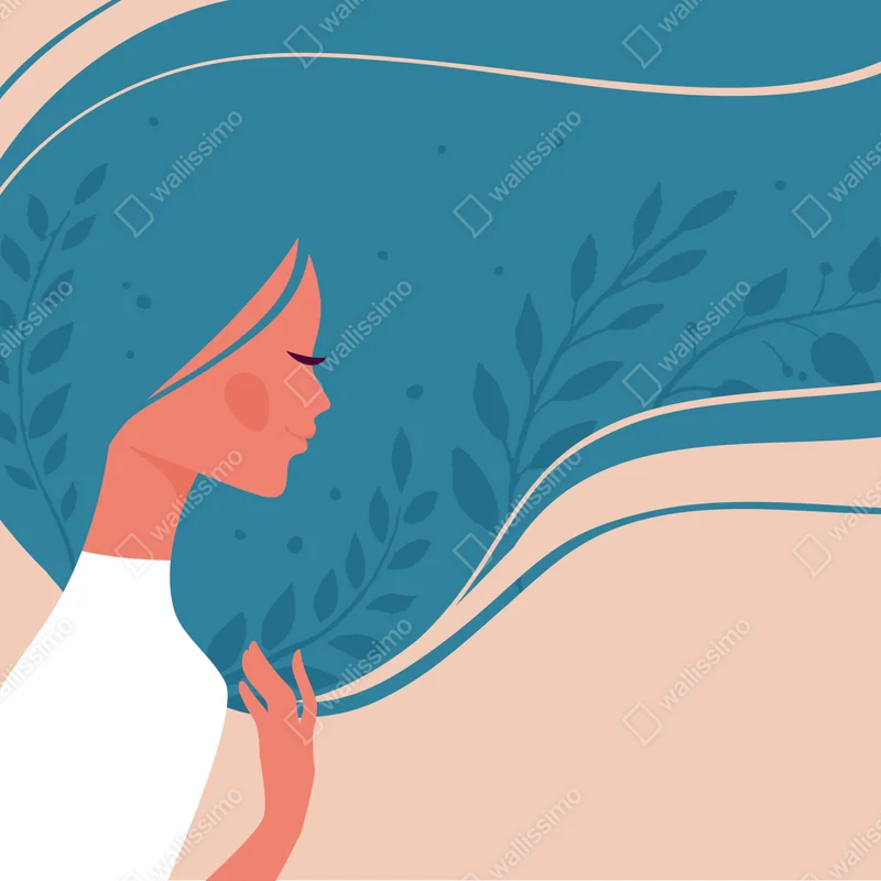 Tischaufkleber und Schreibtischaufkleber sanftes blumiges profil mit fließendem haar Tischaufkleber und Schreibtischaufkleber sanftes blumiges profil mit fließendem haar