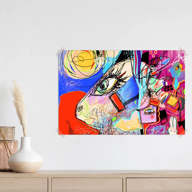 Poster lebendige abstraktion mit katze und hase • Poster bei Wallnifity® Poster lebendige abstraktion mit katze und hase • Poster bei Wallnifity®