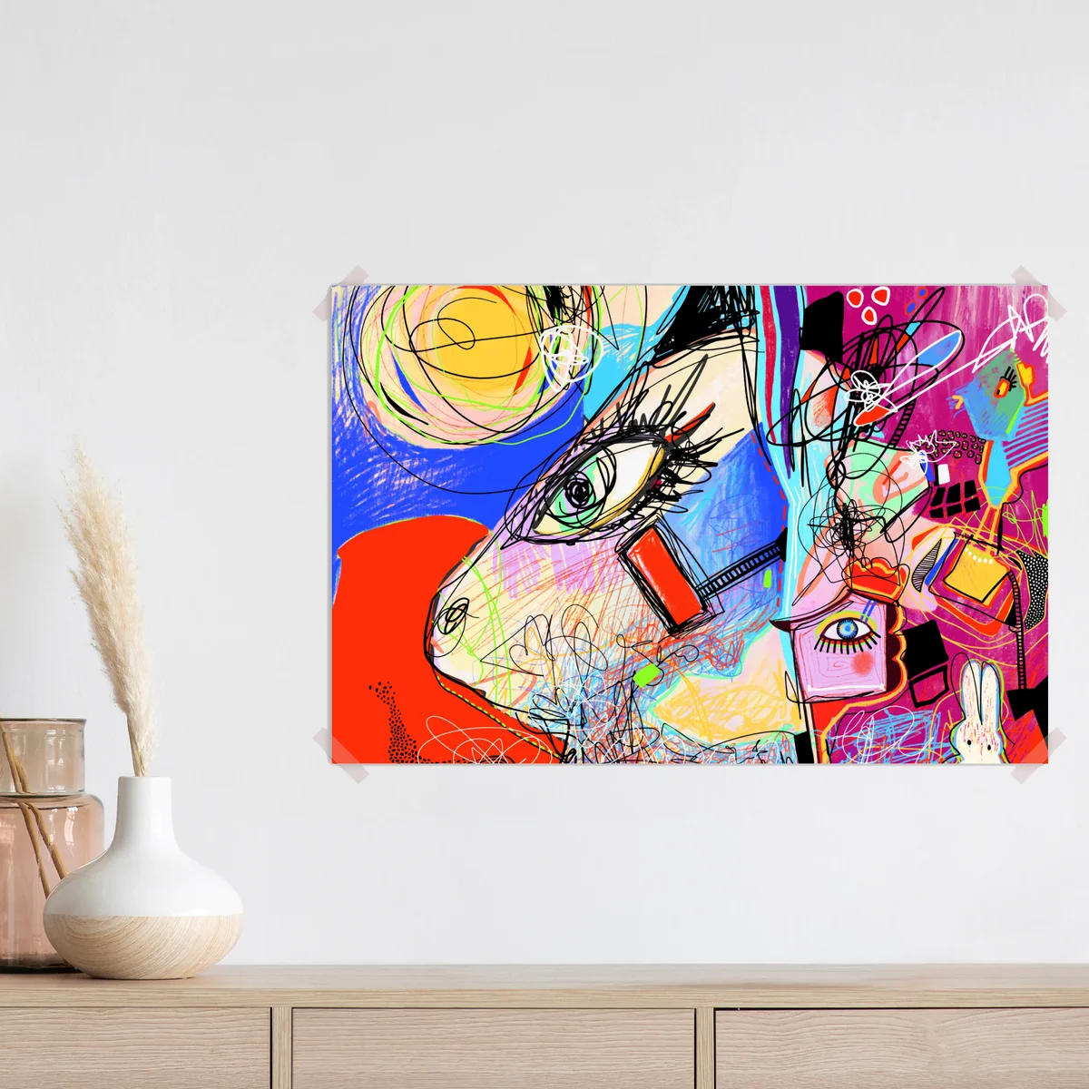 Poster lebendige abstraktion mit katze und hase • Poster bei Wallnifity® Poster lebendige abstraktion mit katze und hase • Poster bei Wallnifity®