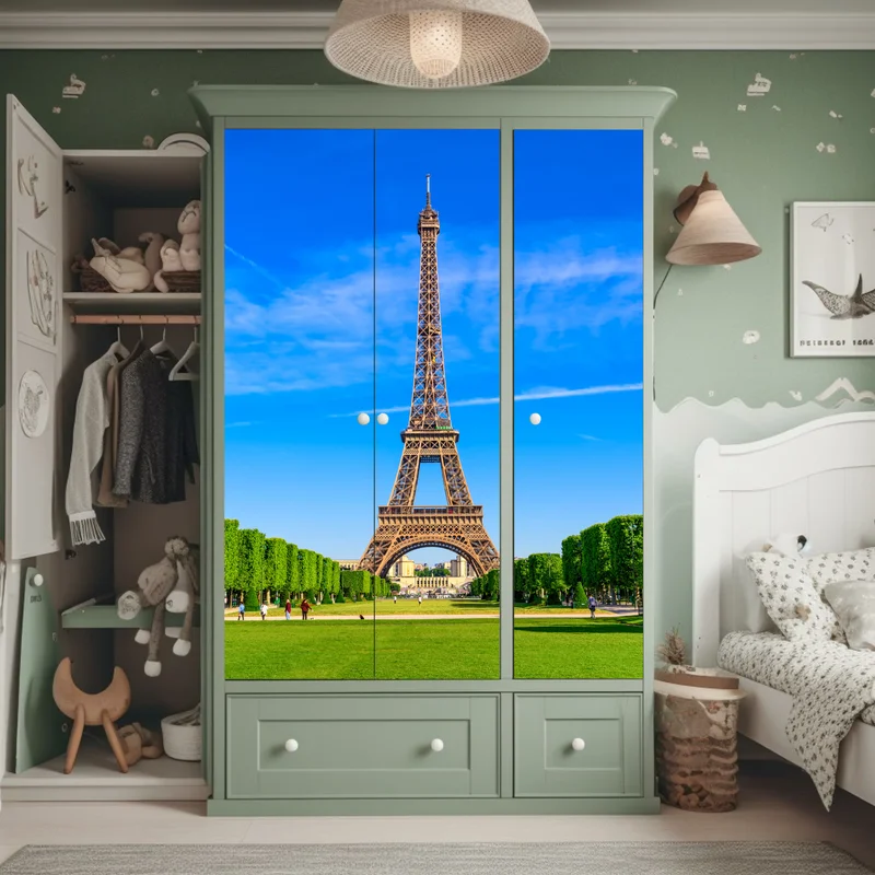 Schrankaufkleber Eiffelturm am Champ de Mars, lebendige pariser skyline