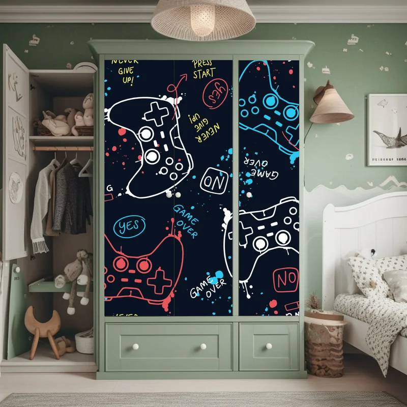 Schrankaufkleber buntes gamepad-muster