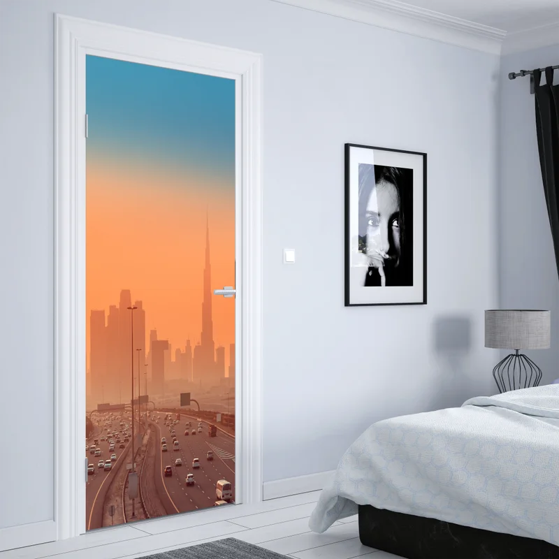 Türaufkleber Dubai skyline bei sonnenaufgang