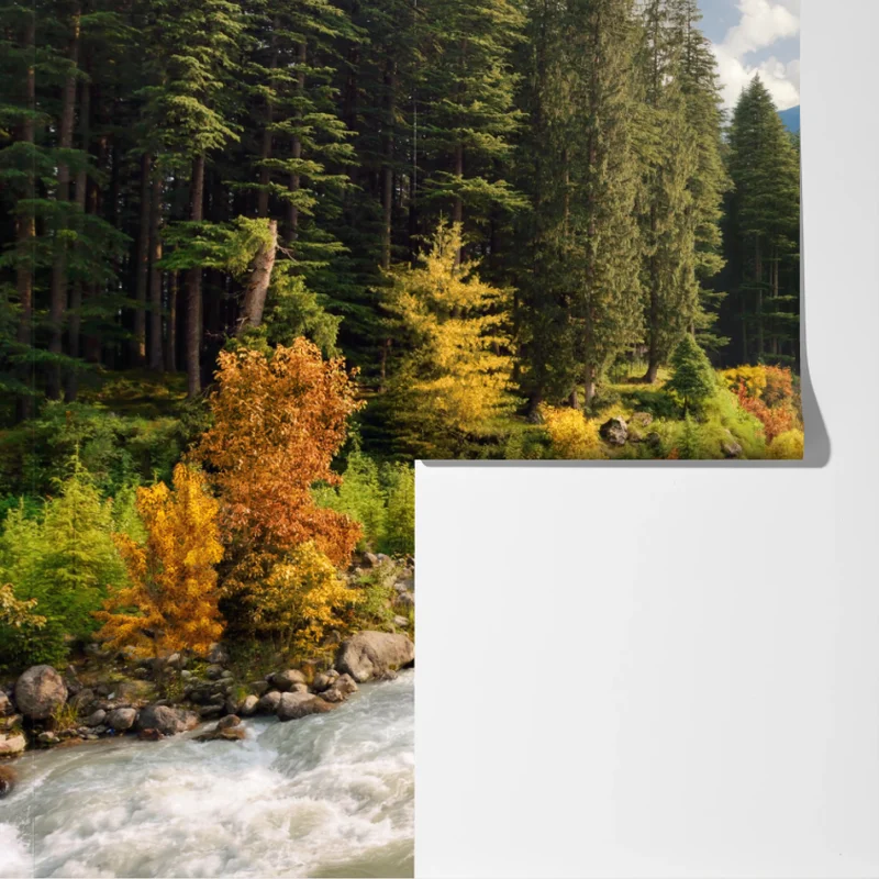 Fototapete herbstliche berglandschaft mit fluss Fototapete herbstliche berglandschaft mit fluss