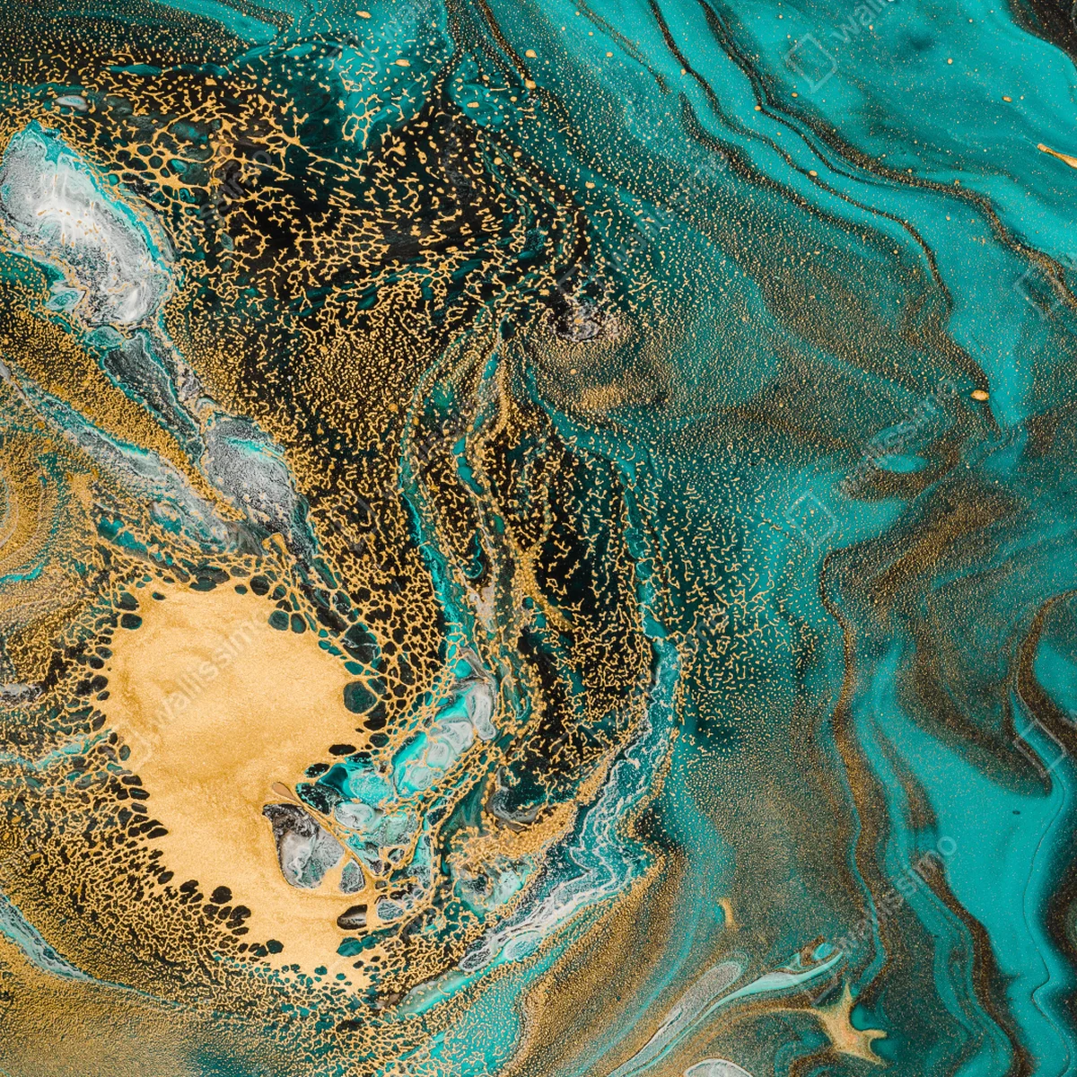 Fototapeta turkusowy i złoty płynny wir abstrakcji Fototapeta turkusowy i złoty płynny wir abstrakcji