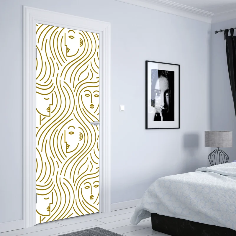 Türaufkleber goldene fließende gesichter nahtloses muster