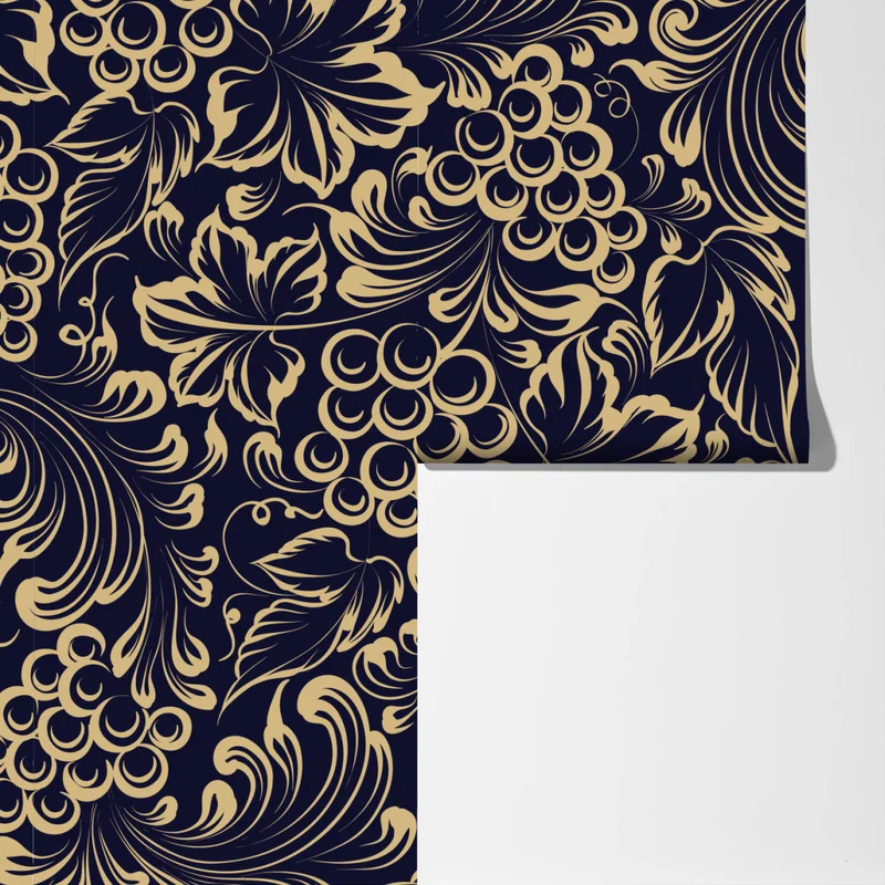 Fototapete elegantes barockes weintraubenmuster in gold Fototapete elegantes barockes weintraubenmuster in gold