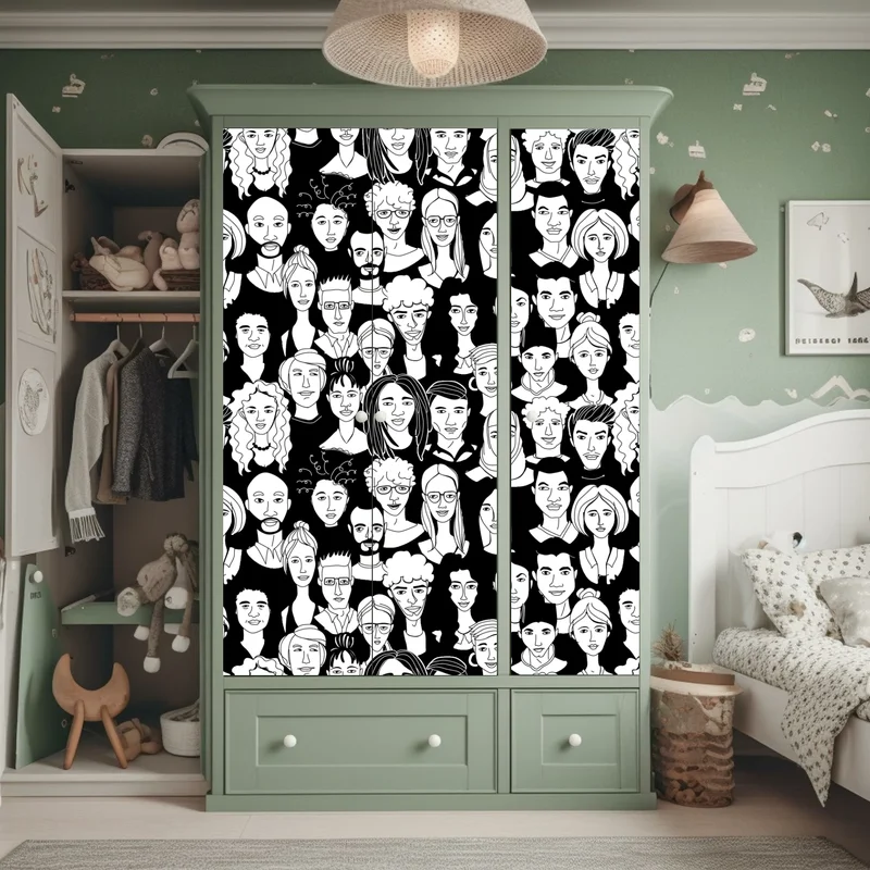 Schrankaufkleber muster mit vielfältigen gesichtern