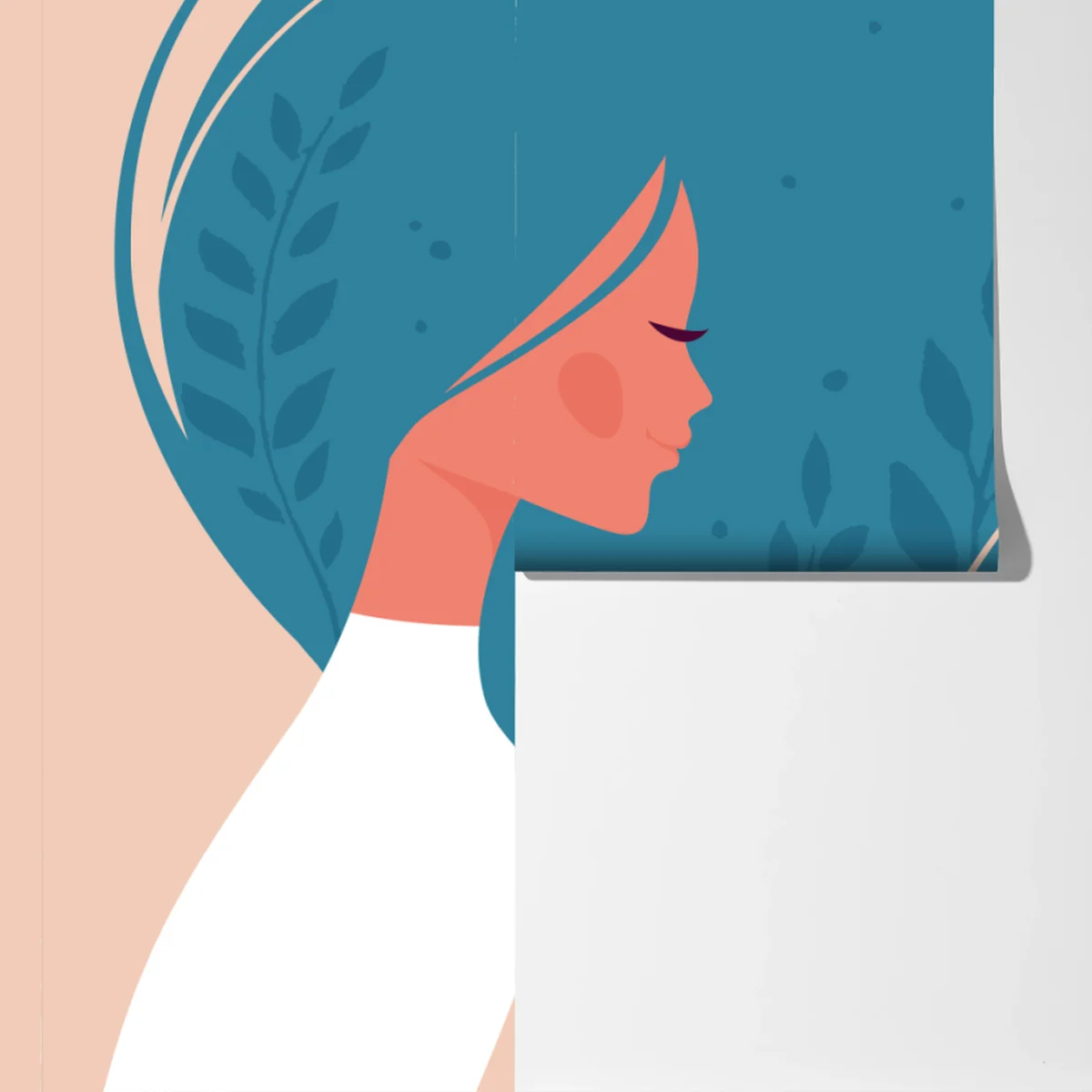 Fototapete sanftes blumiges profil mit fließendem haar Fototapete sanftes blumiges profil mit fließendem haar