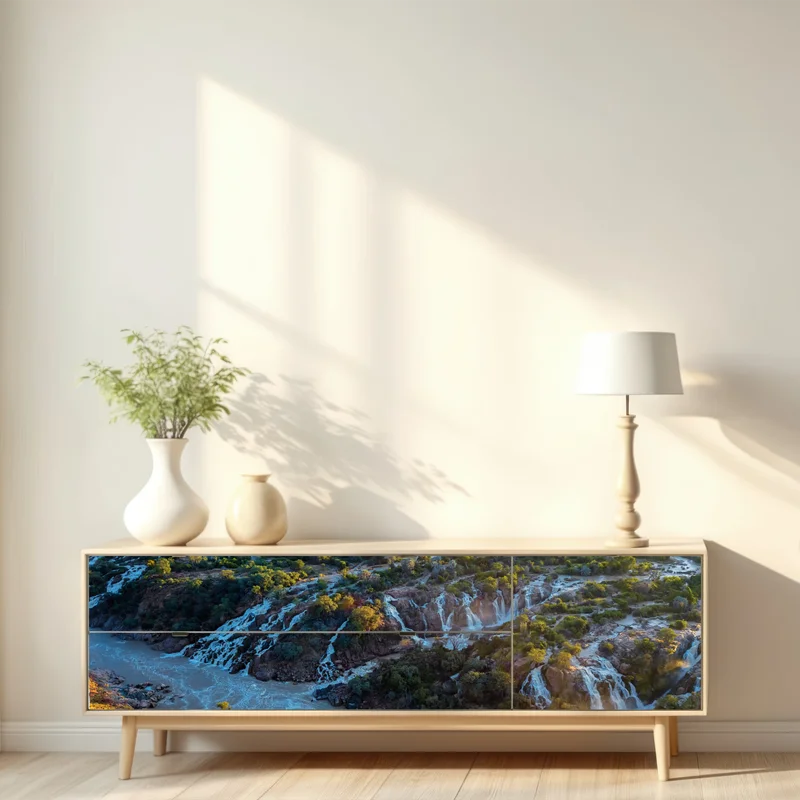 Repositionierbarer Aufkleber sonnenaufgang bei Epupa Falls am Kunene