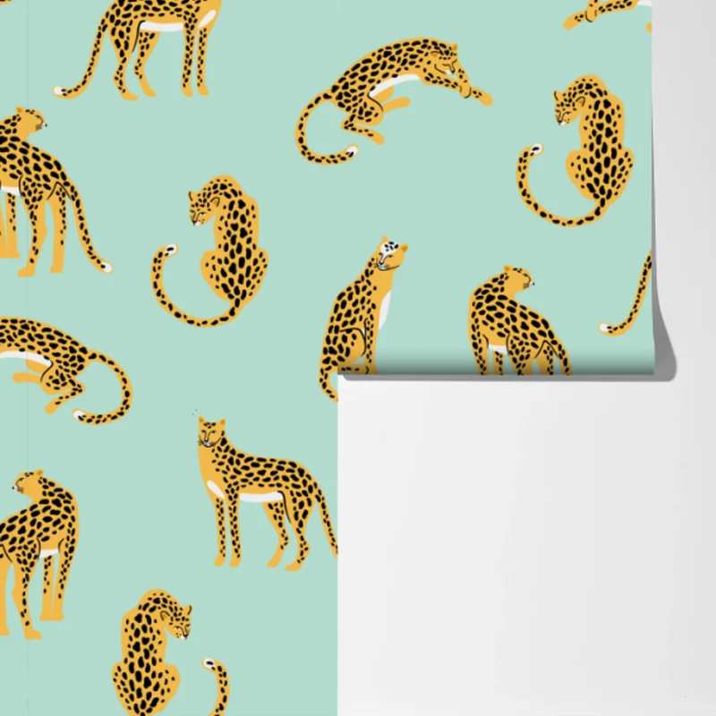 Fototapete verspieltes gepardenmuster auf türkisgrund Fototapete verspieltes gepardenmuster auf türkisgrund