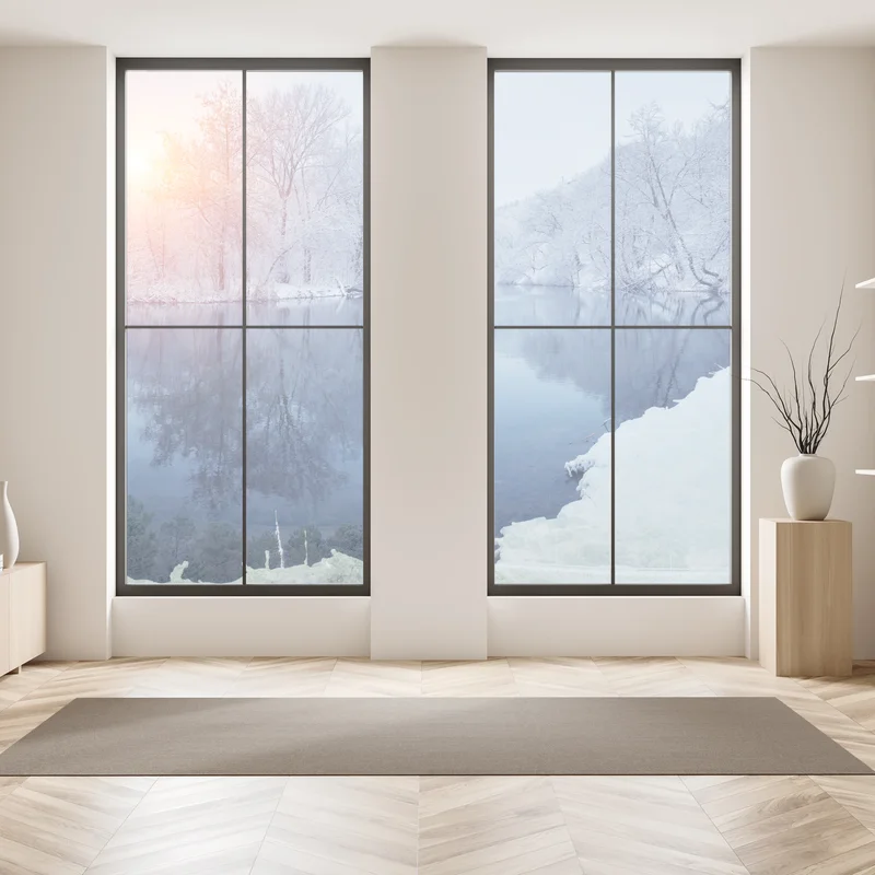 Fensteraufkleber winterliche flusslandschaft bei sonnenuntergang Fensteraufkleber winterliche flusslandschaft bei sonnenuntergang