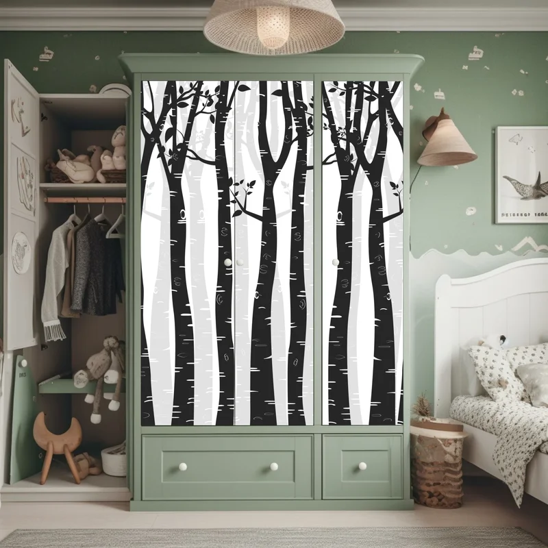 Schrankaufkleber monochromatischer birkenwald Schrankaufkleber monochromatischer birkenwald