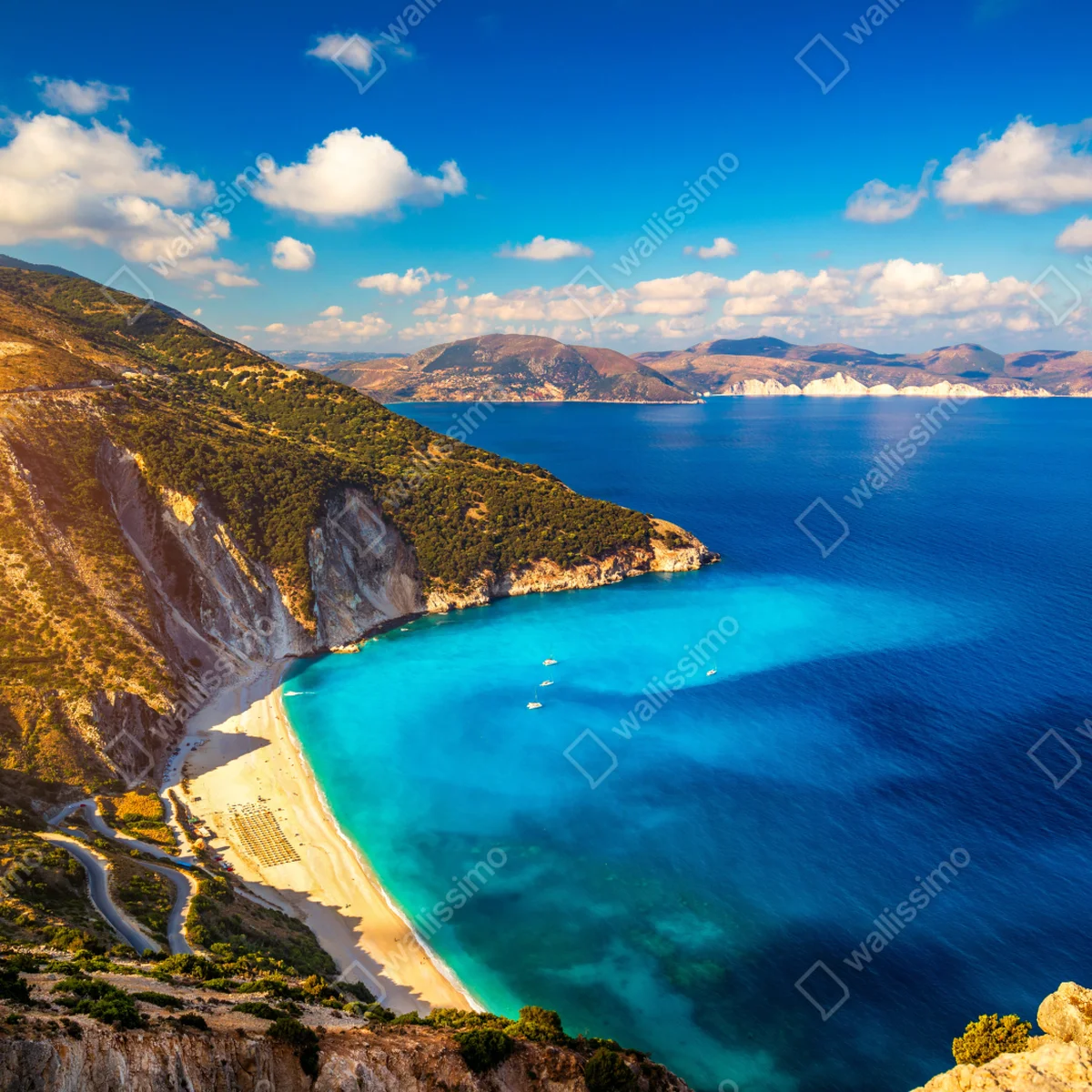Repositionierbarer Aufkleber sonniges panorama der Myrtos-bucht, Kefalonia Repositionierbarer Aufkleber sonniges panorama der Myrtos-bucht, Kefalonia