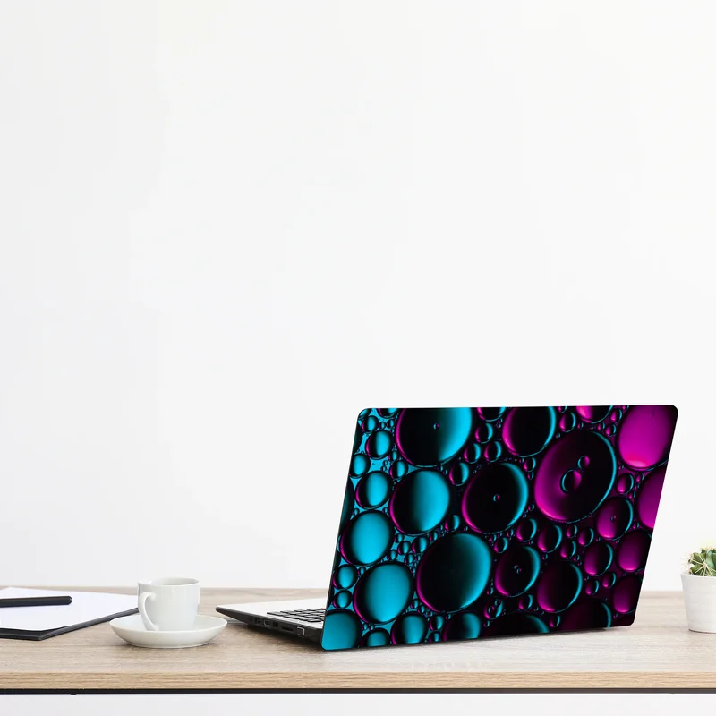 Naklejka na laptopa turkusowo-magenta wzór bąbelków