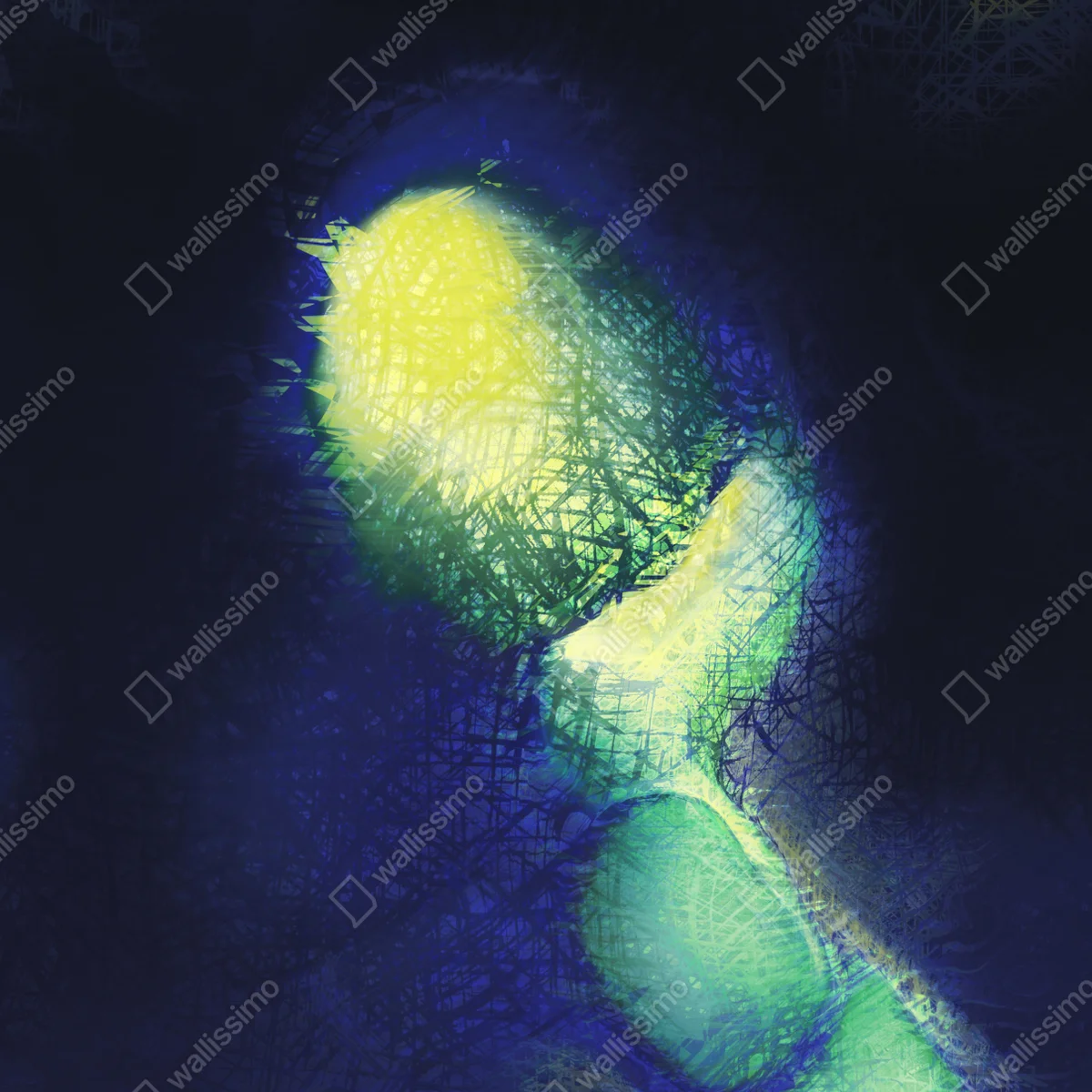 Poster leuchtende abstrakte komposition in blau und gelb • Poster bei Wallnifity® Poster leuchtende abstrakte komposition in blau und gelb • Poster bei Wallnifity®