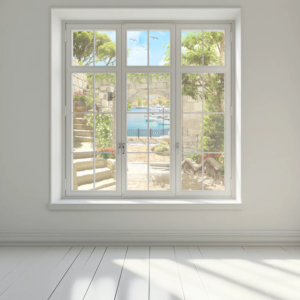 Fensteraufkleber mediterraner blick durch eine arkade Fensteraufkleber mediterraner blick durch eine arkade