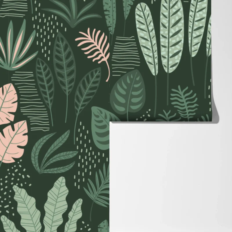 Fototapete tropisches blättermuster in sanften grüntönen und rosa Fototapete tropisches blättermuster in sanften grüntönen und rosa