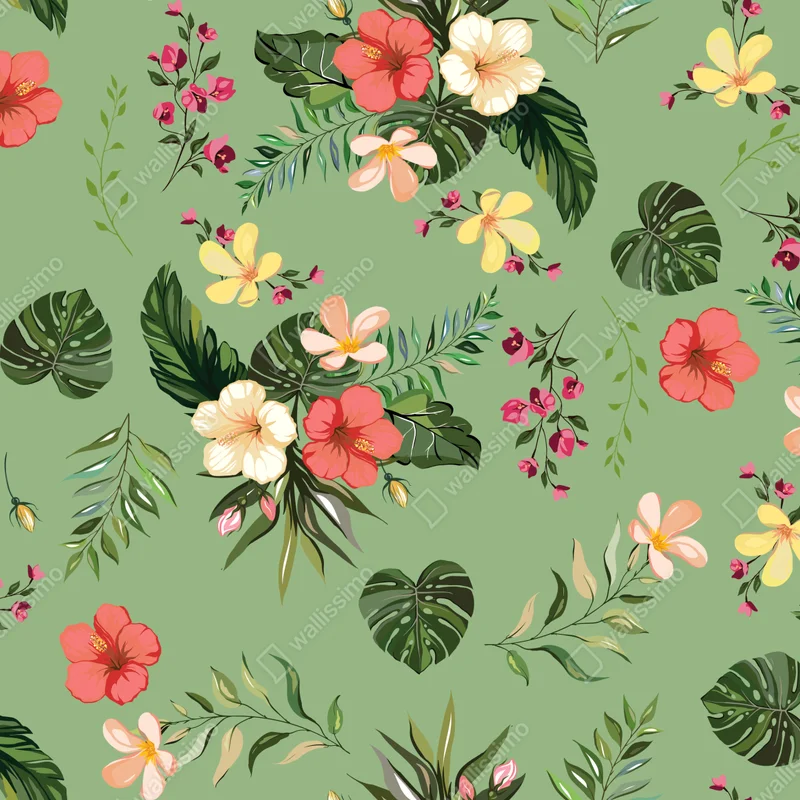 Türaufkleber grünes tropisches hibiskusmuster Türaufkleber grünes tropisches hibiskusmuster