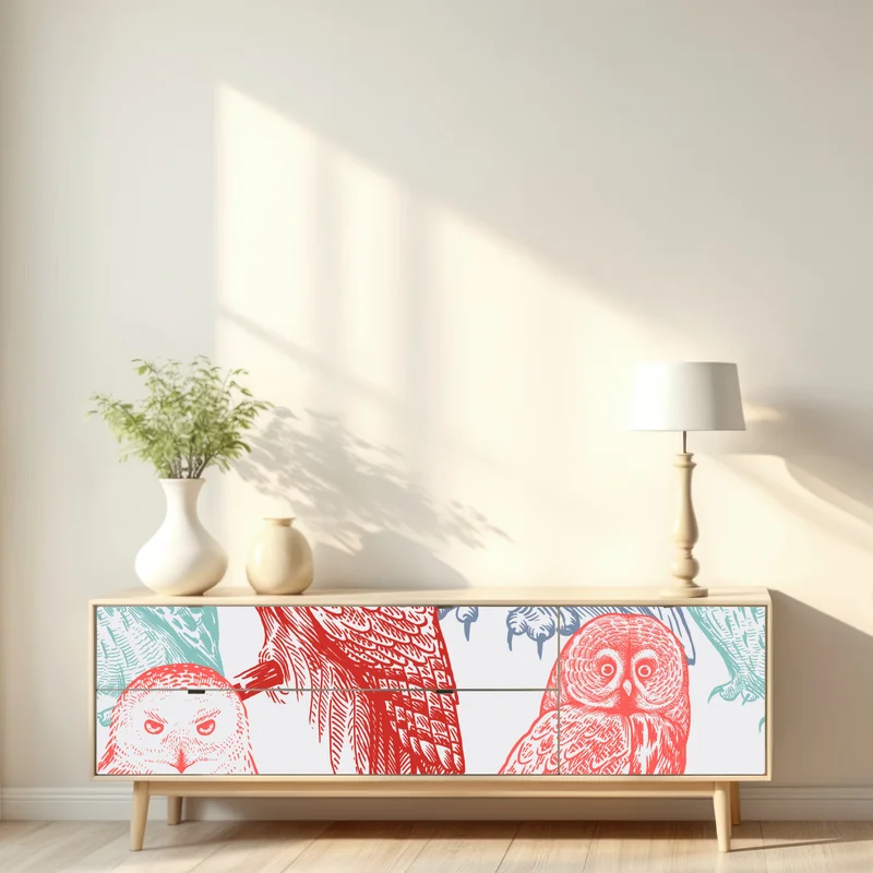 Repositionierbarer Aufkleber farbenfrohes eulenmuster