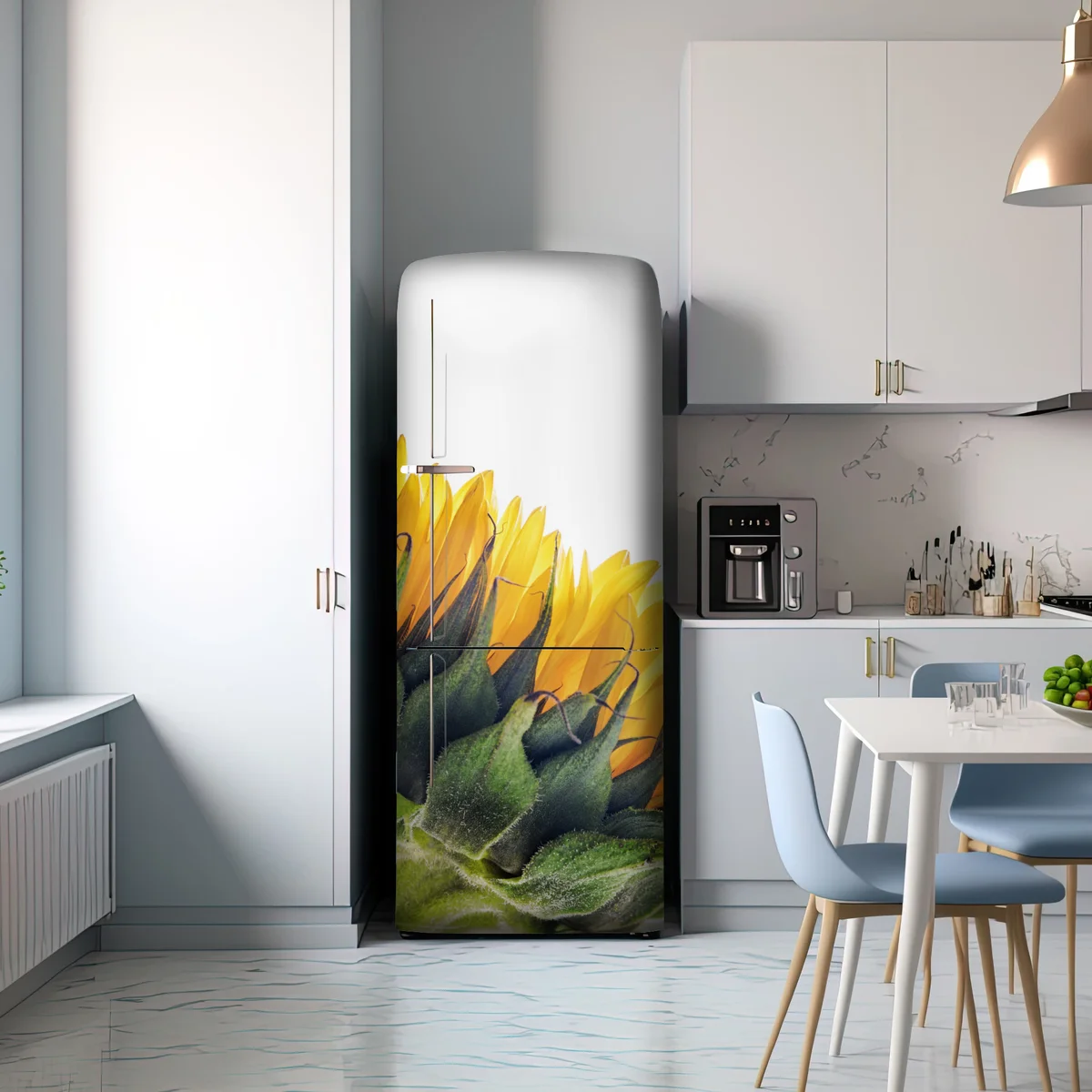 Kühlschrankaufkleber sonnenblume in der ecke auf weißem hintergrund Kühlschrankaufkleber sonnenblume in der ecke auf weißem hintergrund