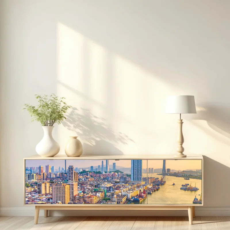 Repositionierbarer Aufkleber Macau skyline bei sonnenuntergang